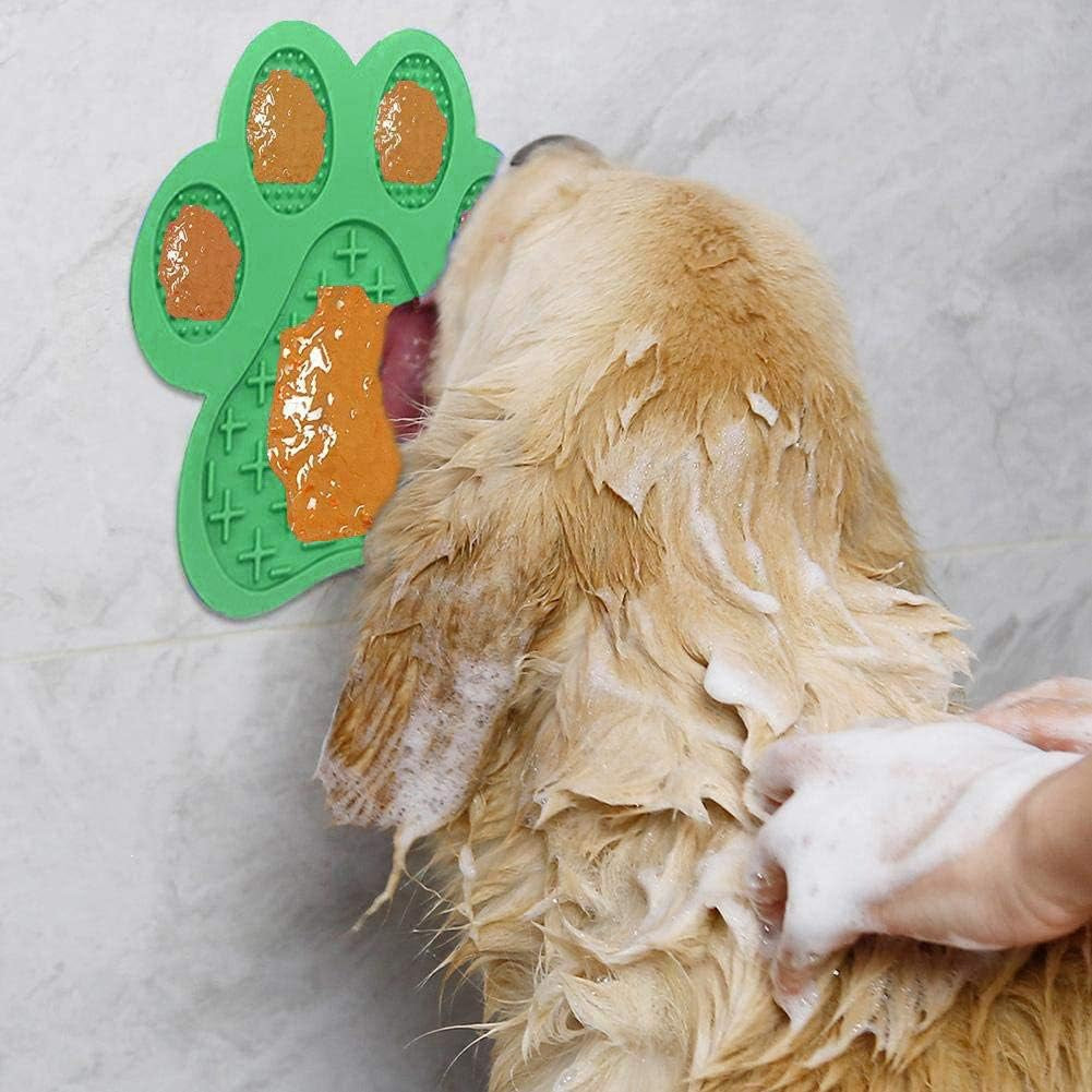 Dog Licking Mat for Anxiet Peanut Butter Slow Feeder Bowls Licking Pad with Strong Suction to Wall for Pet Bathing,Grooming,And Training (Green)