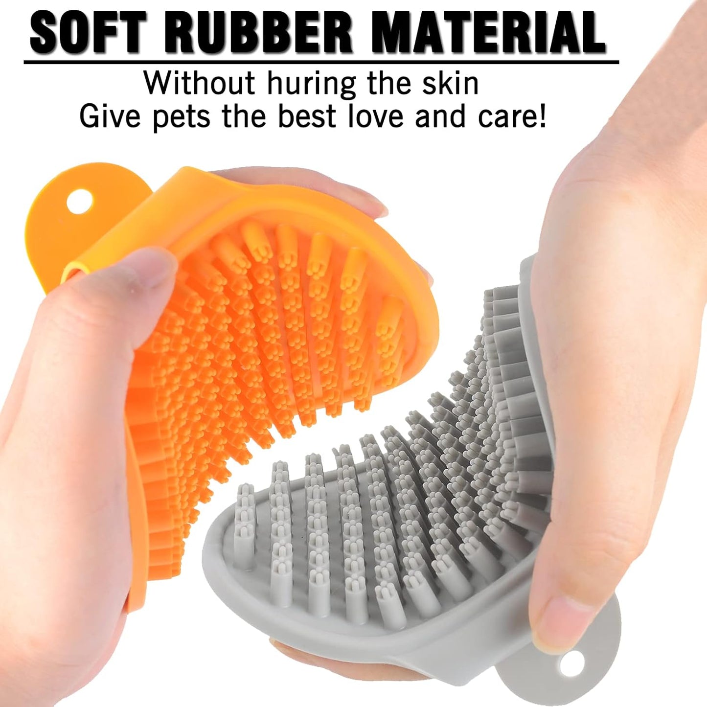 Dog Bath Brush, 2 Pcs Short Hair Grooming Brush for Dogs & Cats - Soothing Massage Rubber Bristles Curry Comb with Adjustable Handle