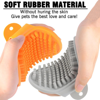 Dog Bath Brush, 2 Pcs Short Hair Grooming Brush for Dogs & Cats - Soothing Massage Rubber Bristles Curry Comb with Adjustable Handle