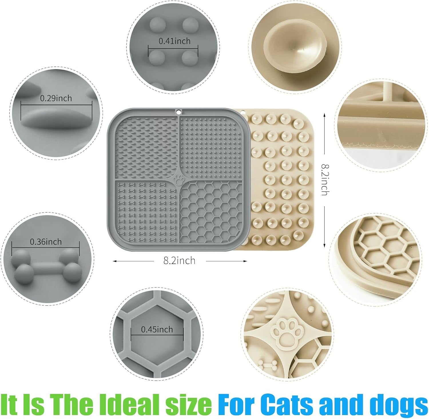 Lick Mat for Dogs, Premium Lick Pad with Suction Cups for Dog Anxiety Relief, Slow Feeder Dog Bowls, Bathing, Grooming and Training (Beige, Grey, 2Pack)