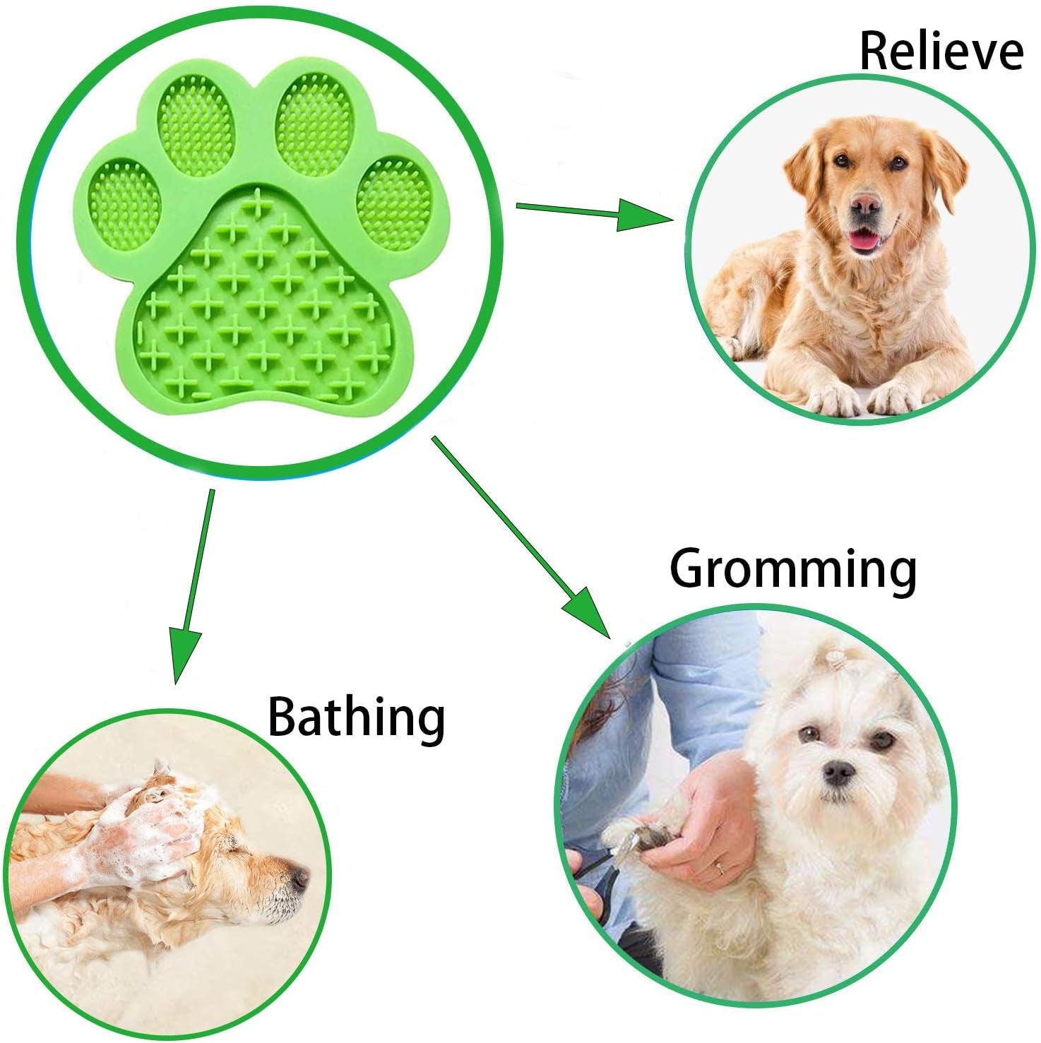 Dog Licking Mat for Anxiet Peanut Butter Slow Feeder Bowls Licking Pad with Strong Suction to Wall for Pet Bathing,Grooming,And Training (Green)