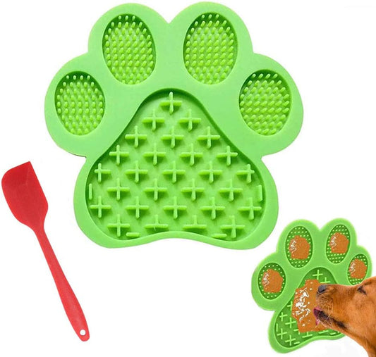 Dog Licking Mat for Anxiet Peanut Butter Slow Feeder Bowls Licking Pad with Strong Suction to Wall for Pet Bathing,Grooming,And Training (Green)