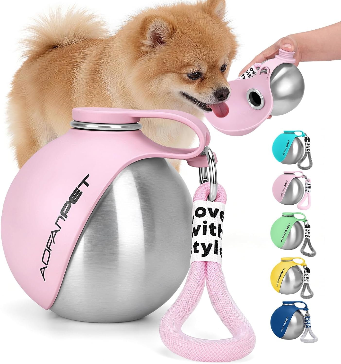 Portable Dog Water Bottle 10Oz Stainless Steel Travel Dog Water Dispenser with Bowl No-Spill Puppy Water Bottle for Walking Hiking Small Dog Water Bottle