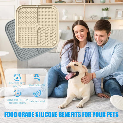 Lick Mat for Dogs, Premium Lick Pad with Suction Cups for Dog Anxiety Relief, Slow Feeder Dog Bowls, Bathing, Grooming and Training (Beige, Grey, 2Pack)