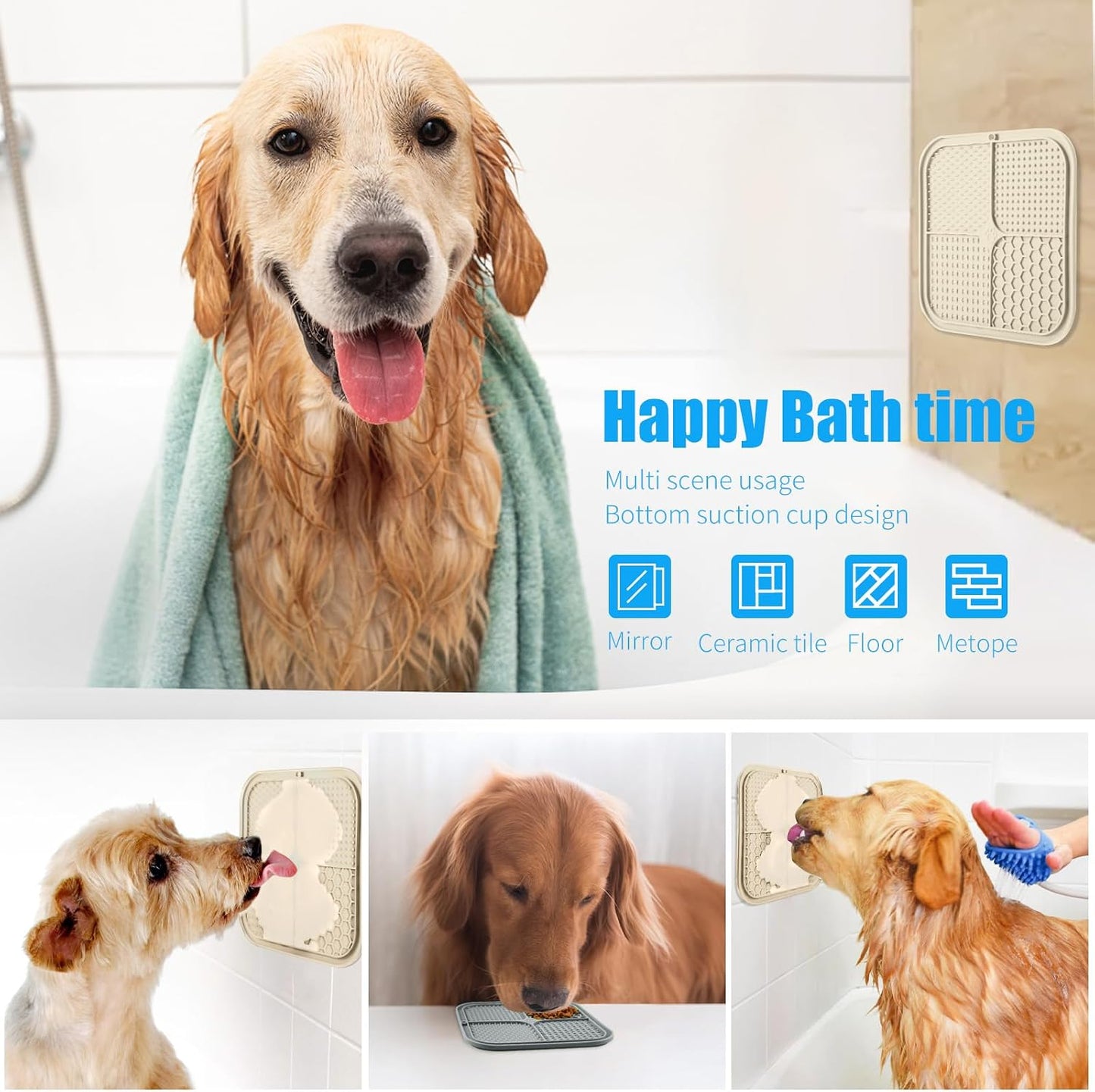 Lick Mat for Dogs, Premium Lick Pad with Suction Cups for Dog Anxiety Relief, Slow Feeder Dog Bowls, Bathing, Grooming and Training (Beige, Grey, 2Pack)